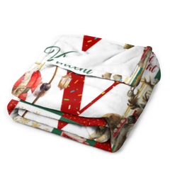 Personalized Soft Flannel Sherpa Santa Claus and Deer Blanket with Name Christmas Gift for Family or Friend