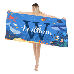 Lovely Undersea Summer Vacation - Personalized Beach Towel with Name