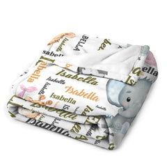 Free shipping✈️Personalized Pink Pocket Deer, Elephant, Zebra, Lion Animal Blanket With Colorful Names