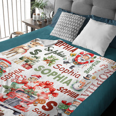 Personalized Children's Christmas Blanket - Cute Santa Claus Snowman Blanket - Christmas Gift for Family