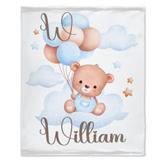 Free shipping✈️Personalized Balloon Bear Baby Name Blanket