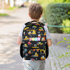 Custom Construction Preschool Backpack for Boys, Personalized 16" Truck Excavator Backpacks for Children Boys Students, Cute Patterrn Lightweight Bookbag for School