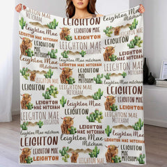 Free shipping✈️Personalized Highland Cow Cactus Sand Pile Name Blanket