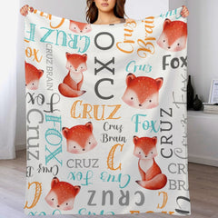 Free shipping✈️Personalized Fox Animal Baby Name Blanket