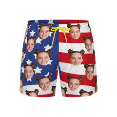 Personalized Hawaiian Men Beach Trunk, Independence Day Couple Gift Style Face on Swim Trunks