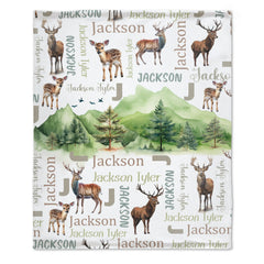 Free Shipping✈️Personalized Woodland Deer Name Pattern Baby Blanket