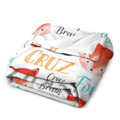 Free shipping✈️Personalized Fox Animal Baby Name Blanket