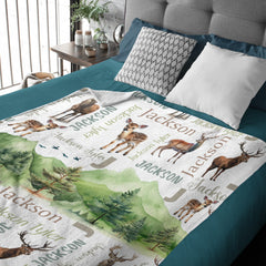 Free Shipping✈️Personalized Woodland Deer Name Pattern Baby Blanket