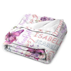 Free shipping✈️Personalised Purple Butterfly Floral Baby Blanket - Customised Gift for Baby Shower