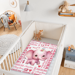 Free shipping✈️Personalized Cute Pink Elephant Gift Name Blanket