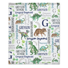 Customised Dinosaur Pattern Blanket - Personalised Name Dinosaur Blanket - A Gift For Child,Baby,Friend