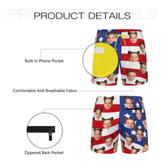 Personalized Hawaiian Men Beach Trunk, Independence Day Couple Gift Style Face on Swim Trunks