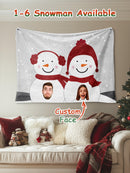Custom Photo Tapestry – Personalized Faces Snowman Wall Hanging Blanket for Home Decor Christmas Gift