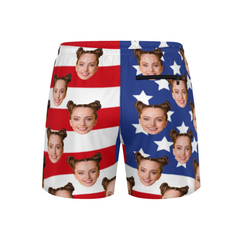 Personalized Hawaiian Men Beach Trunk, Independence Day Couple Gift Style Face on Swim Trunks