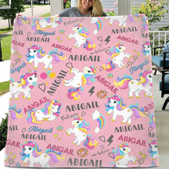 Free shipping✈️Personalized Black Pink Funny Unicorn Custom Name Blanket for Girls