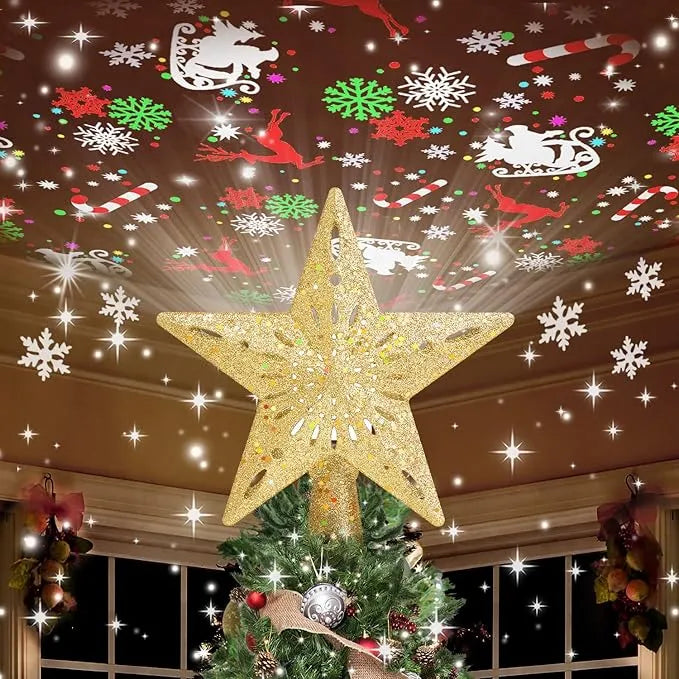 Christmas Tree Topper Star Lighted With 6 Projection Modes Christmas Star Tree Topper With Led Rotating Lights Gold Tree Topper