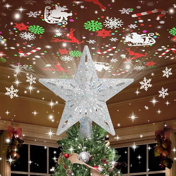Christmas Tree Topper Star Lighted With 6 Projection Modes Christmas Star Tree Topper With Led Rotating Lights Gold Tree Topper
