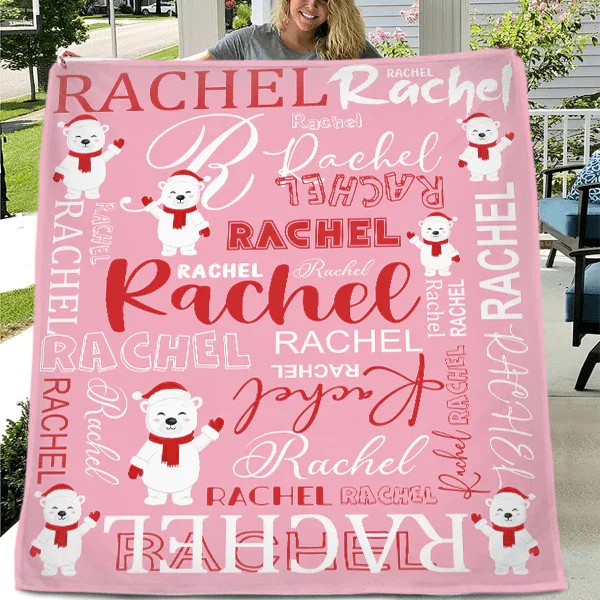Christmas Bear Personalized Name Custom Blanket - Suitable for Baby Girls and Boys - Joliny