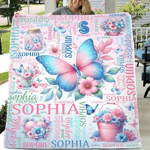 Custom Butterfly Blanket Name Personalized Baby Blanket - Gifts for Children Newborns