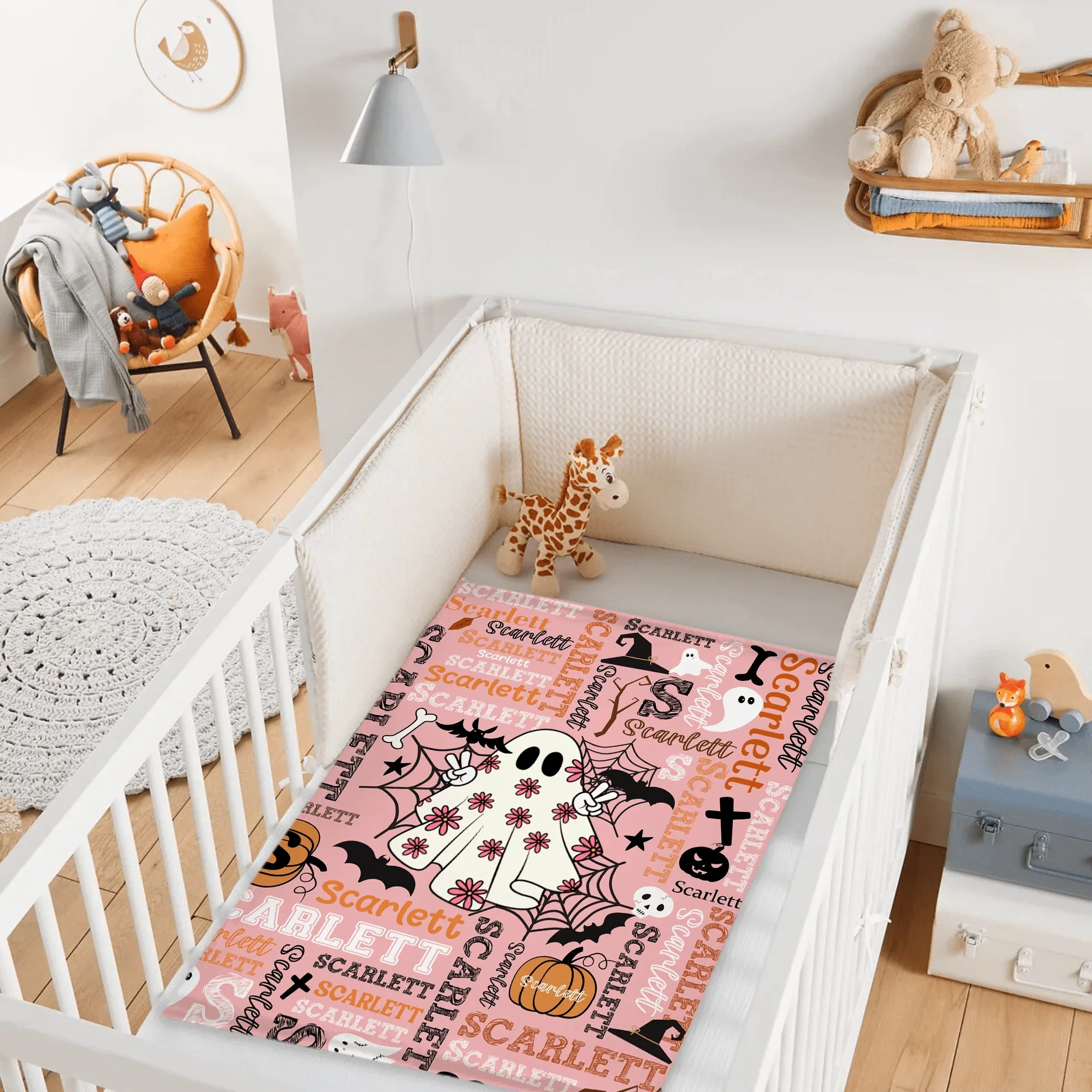 Cute Pink Ghost - Halloween Name Custom Personalized Decorative Blanket - Gift for Girls and Boys - Joliny