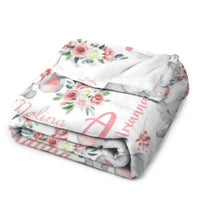 Floral Cute Elephant Personalized Customized Girl Blanket Birthday Gift Newborn Party Gift For Baby Kids Family - Joliny