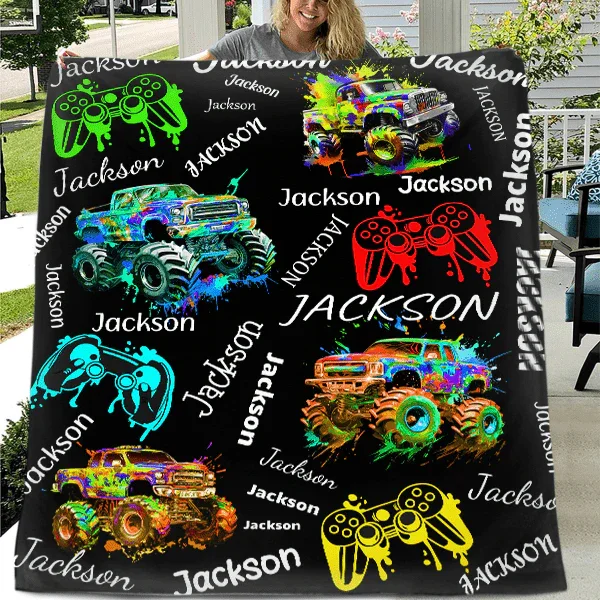 Game Controller Truck Blanket, Gamer Gift for Kids Boys Teen Adults