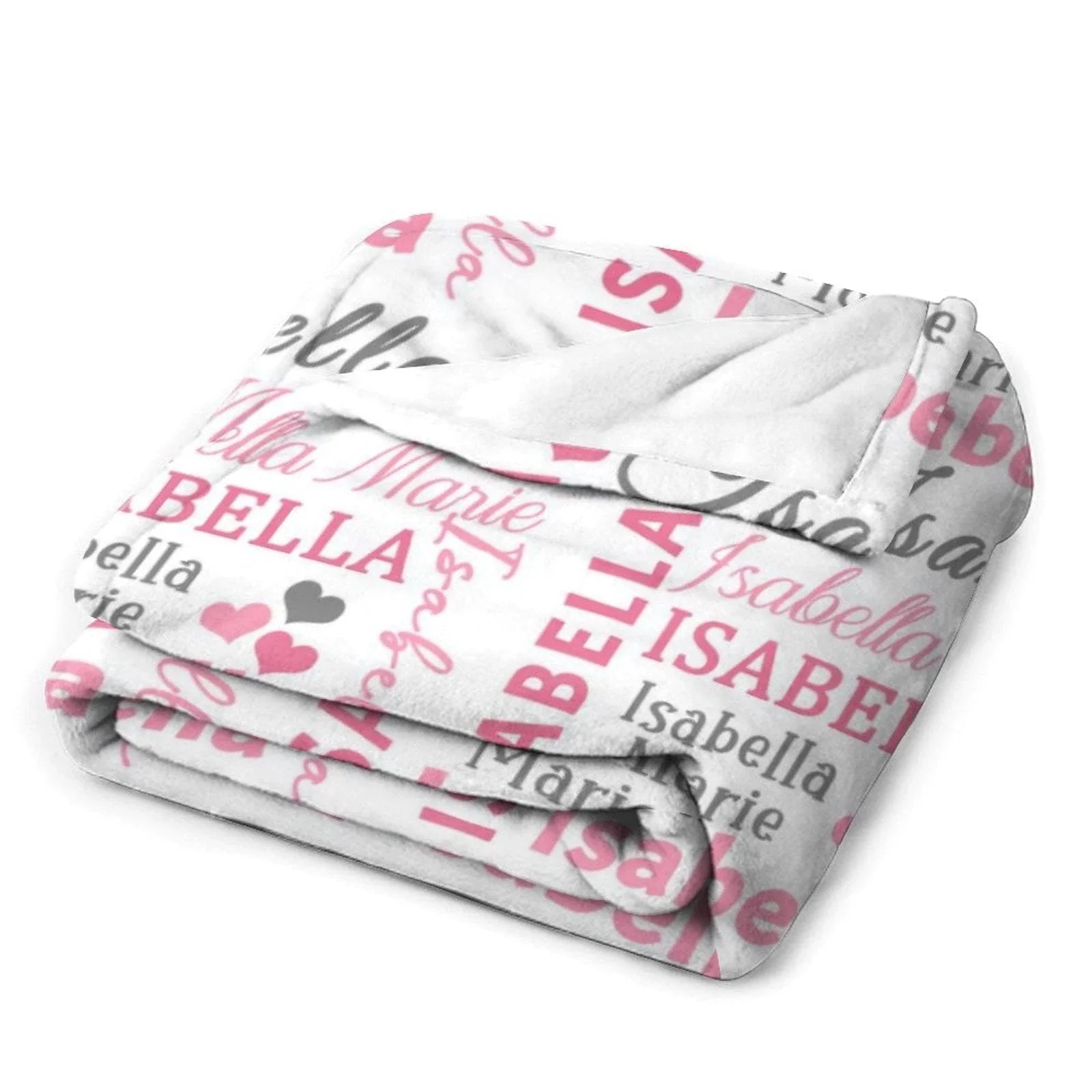 Hearts Name Blanket In Pink And Gray for Baby Girl - Joliny