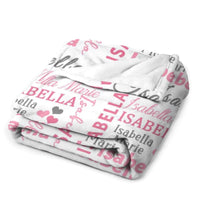 Hearts Name Blanket In Pink And Gray for Baby Girl - Joliny