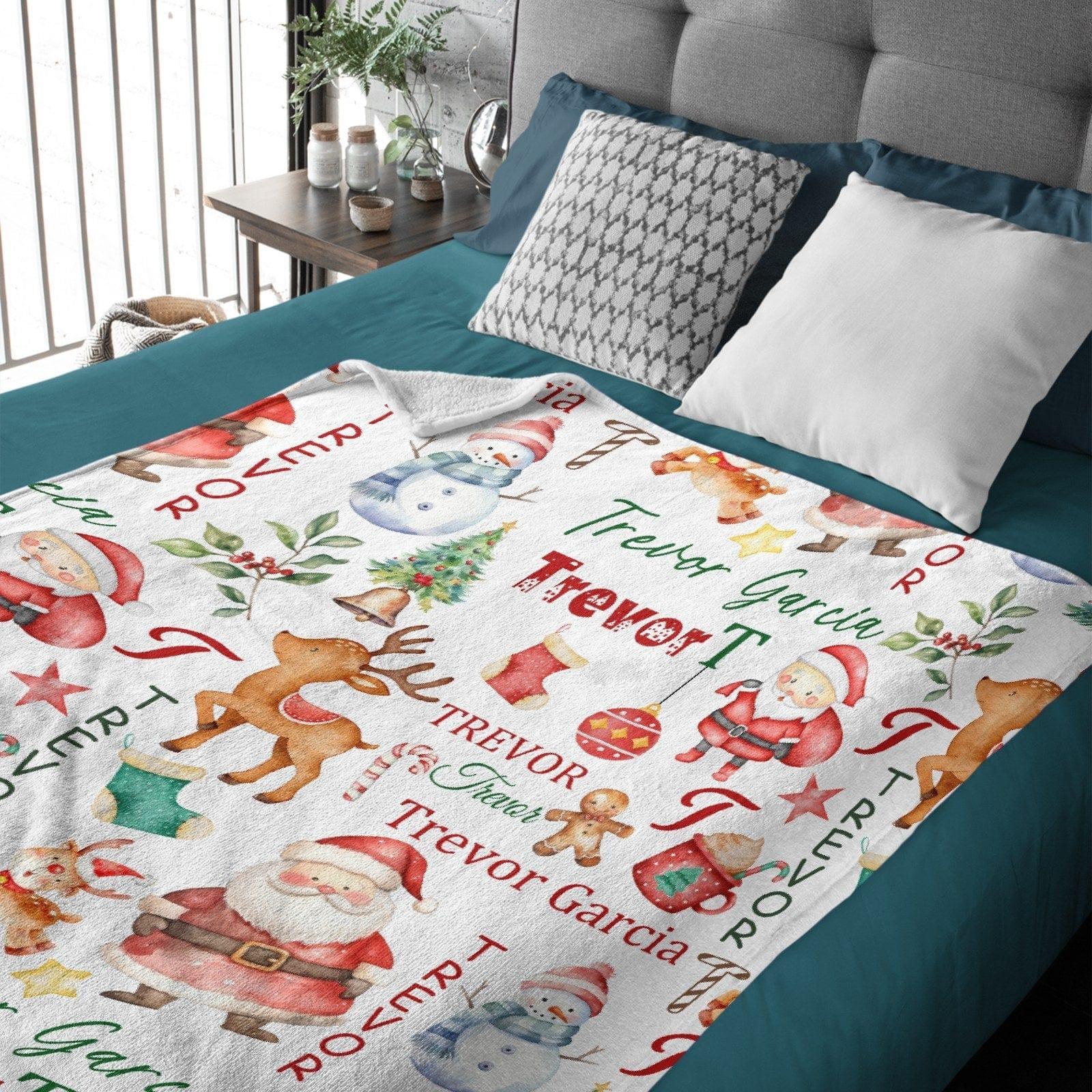 Name Custom Personalized Santa Claus Reindeer Snowman Christmas Blanket Home Decor Christmas Gifts For Kids Family Friends - Joliny