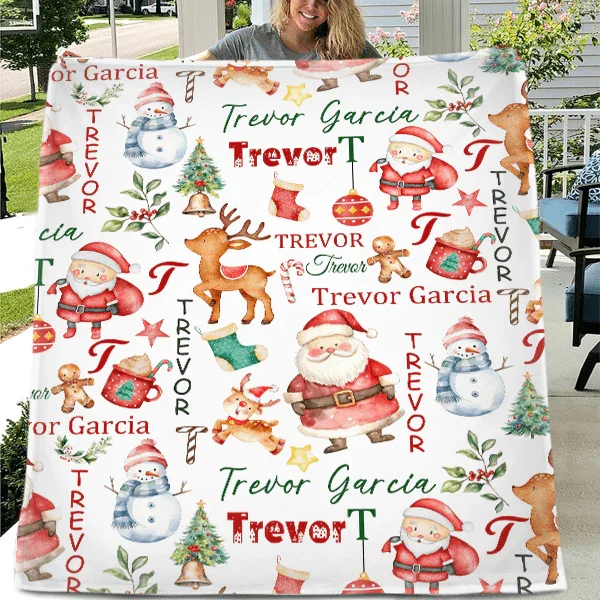 Name Custom Personalized Santa Claus Reindeer Snowman Christmas Blanket Home Decor Christmas Gifts For Kids Family Friends - Joliny