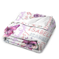 Personalised Purple Butterfly Floral Baby Blanket - Customised Gift for Baby Shower - Joliny