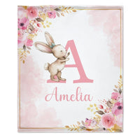 Personalized Baby Blanket with Name, Pink Bunny - Joliny
