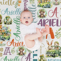 Personalized Baby Girls Blanket - Customizable Name Art Safari Theme Blanket - Joliny