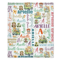 Personalized Baby Girls Blanket - Customizable Name Art Safari Theme Blanket - Joliny