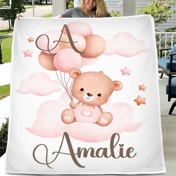 Personalized Balloon Bear Baby Name Blanket