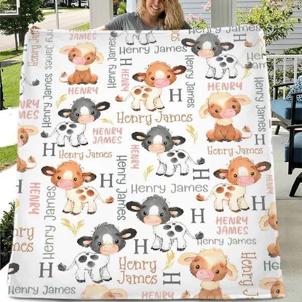 Personalized Black Brown Calf Name Blanket