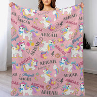 Personalized Black Pink Funny Unicorn Custom Name Blanket for Girls - Joliny