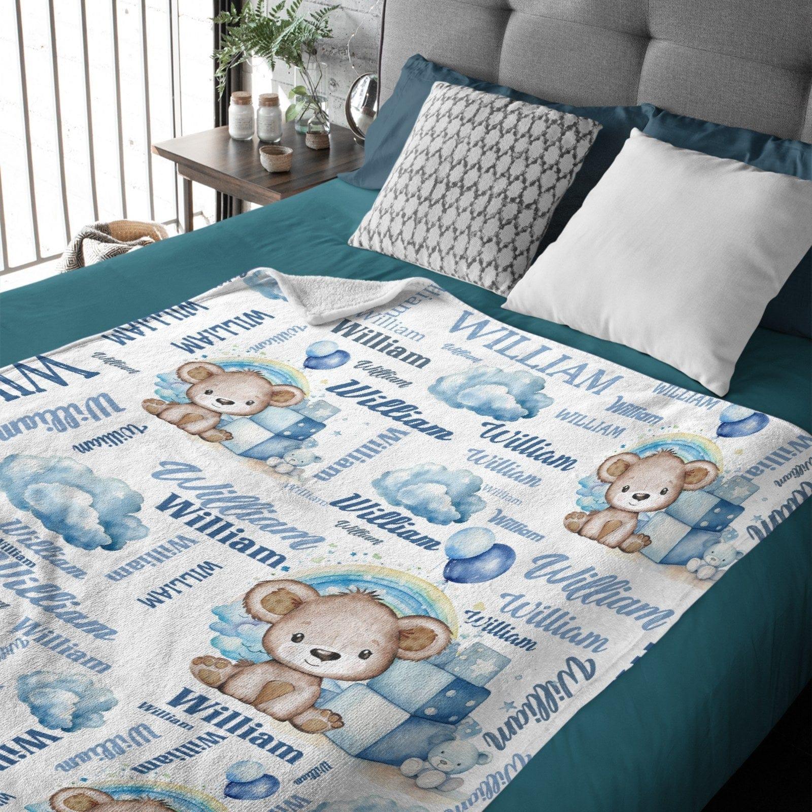 Personalized Blue And Pink Bear Cloud Name Blanket - Joliny