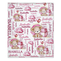 Personalized Blue And Pink Bear Cloud Name Blanket - Joliny