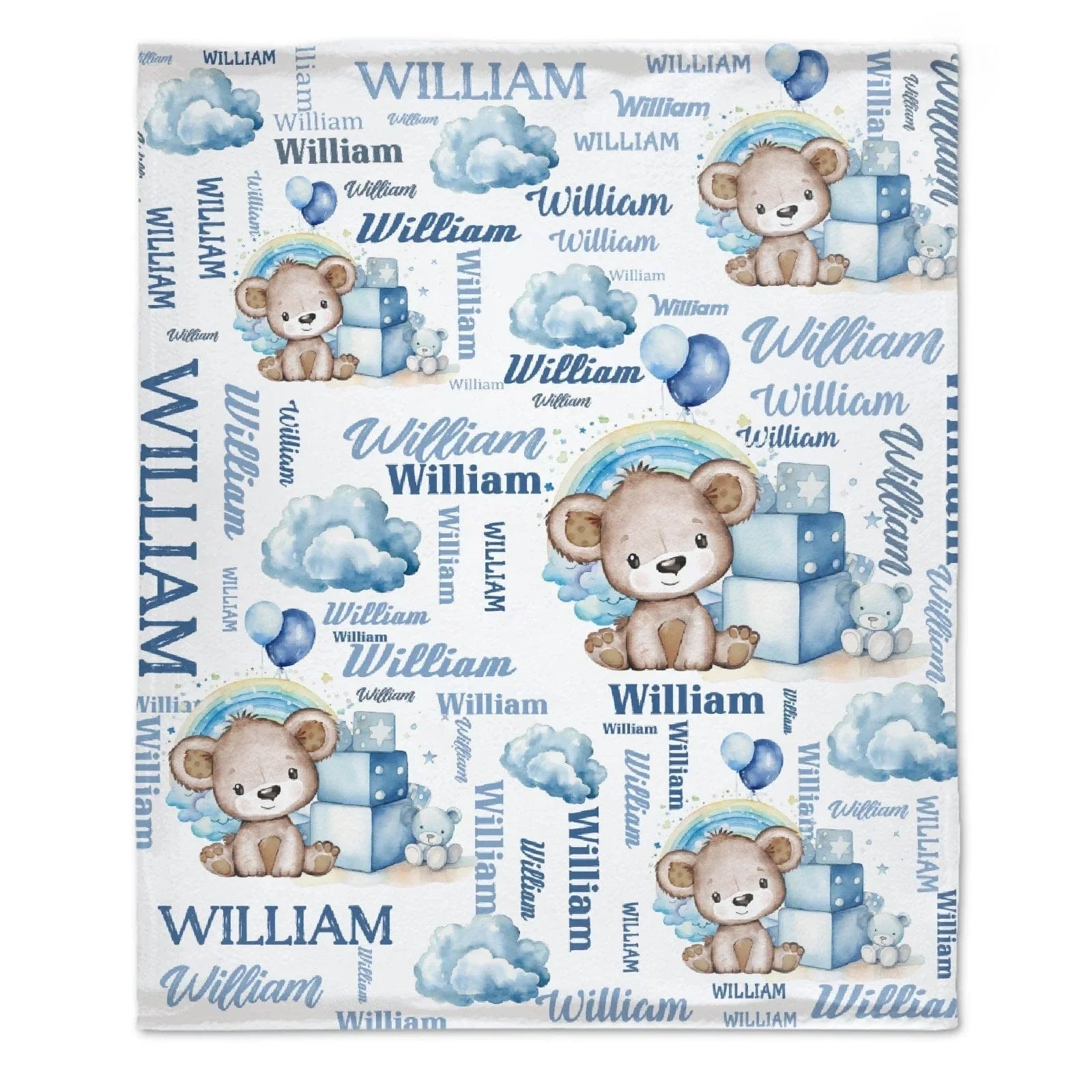 Personalized Blue And Pink Bear Cloud Name Blanket - Joliny