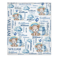 Personalized Blue And Pink Bear Cloud Name Blanket - Joliny