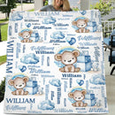 Personalized Blue And Pink Bear Cloud Name Blanket - Joliny