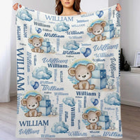 Personalized Blue And Pink Bear Cloud Name Blanket - Joliny