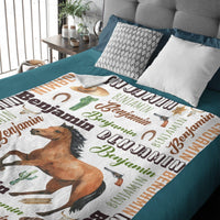 Personalized Brown Horse Denim Customized Name Blanket - Joliny