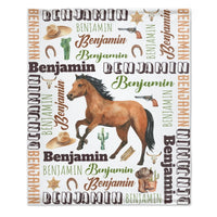 Personalized Brown Horse Denim Customized Name Blanket - Joliny