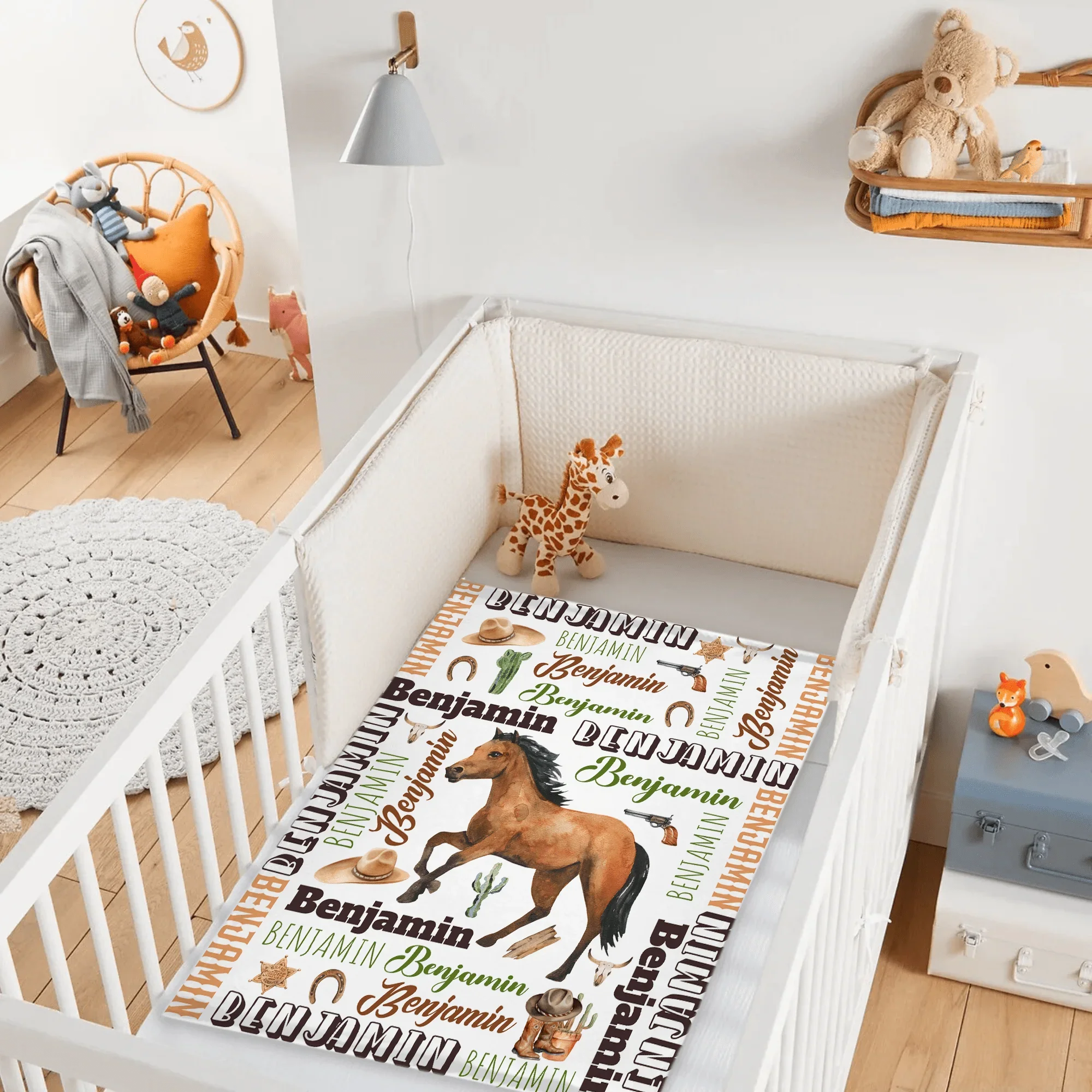 Personalized Brown Horse Denim Customized Name Blanket - Joliny