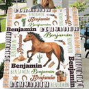 Personalized Brown Horse Denim Customized Name Blanket - Joliny