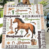 Personalized Brown Horse Denim Customized Name Blanket - Joliny
