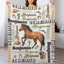 Personalized Brown Horse Denim Customized Name Blanket - Joliny