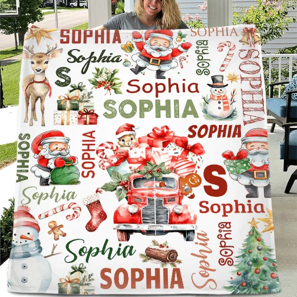 Personalized Children's Christmas Blanket - Cute Santa Claus Snowman Blanket - Christmas Gift for Family - Joliny